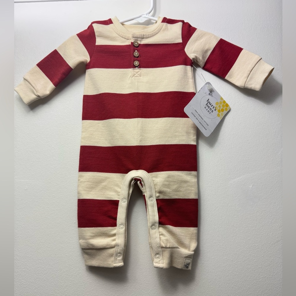 Burt's Bees Red & Cream Striped Baby Footie